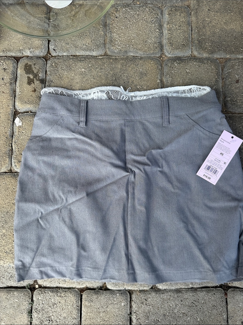 wild fable Gray Mini Skirt with Lace Trim